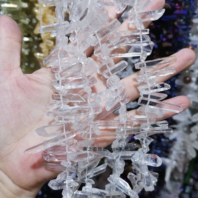 天然白水晶随行长条状 边孔无规格碎石颗粒 原矿diy手作饰品
