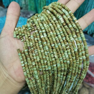 天然松石小隔片 4/8mm黄绿线纹松中孔圆片 手链项链耳饰diy饰品