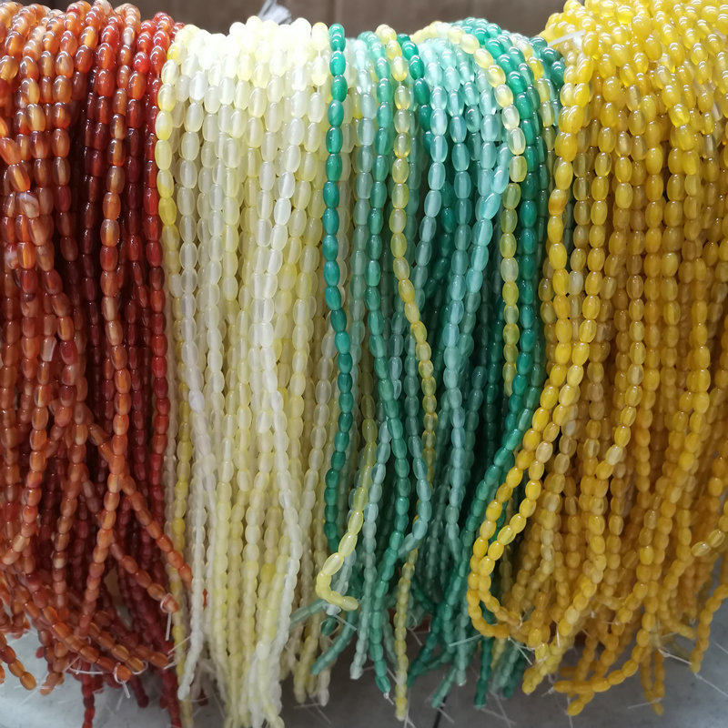 天然玛瑙米珠4*6mm红黄绿玛瑙小鼓珠桶珠胸花发簪耳饰手串diy饰品