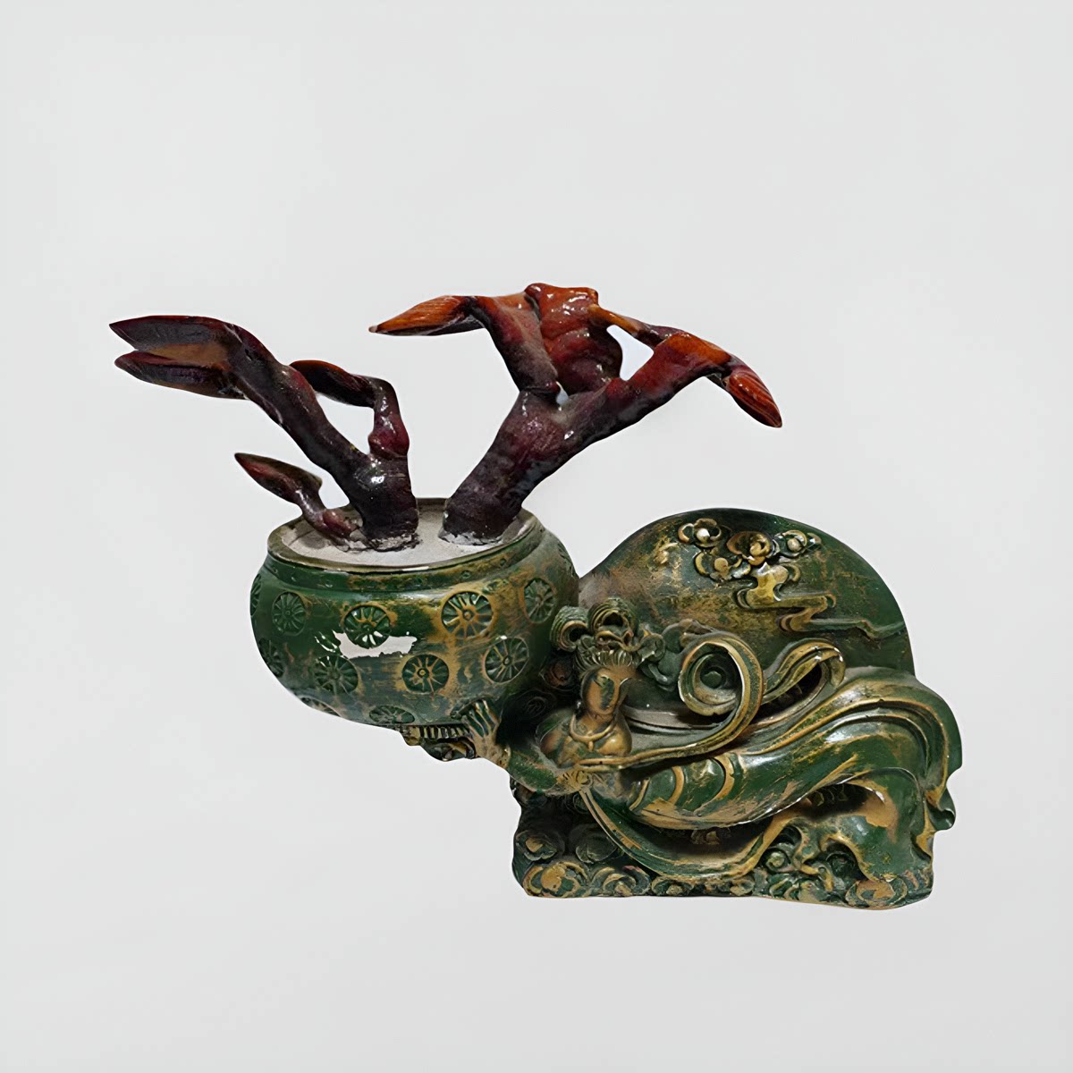 【店主乡下收货】博山老陶瓷 80年代天女献寿灵芝摆件