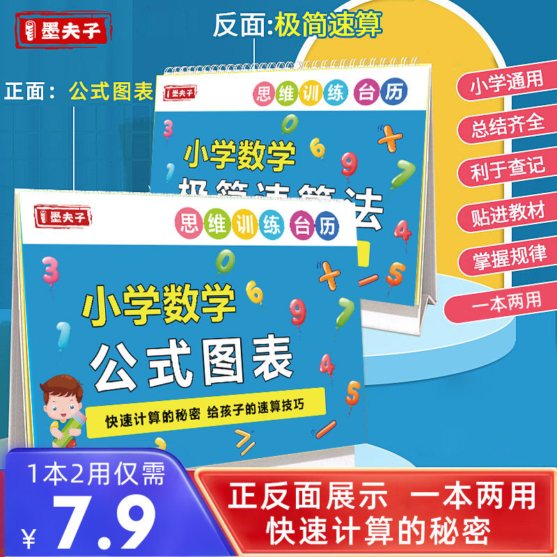 小学数学公式大全小学生图表速算法公式图表思维训练台历定律手册怎么看?