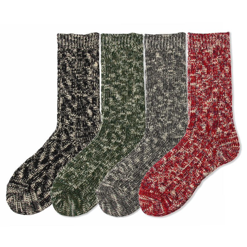 日系粗线民族风男女中筒袜子复古个性雪花毛线男袜ins潮堆堆女袜