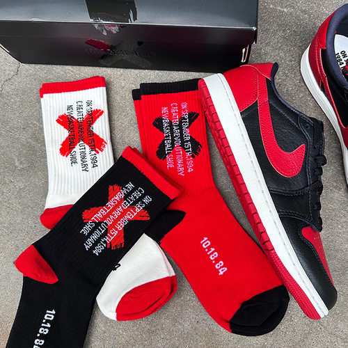 AJ1黑红禁穿篮球袜运动中筒袜子