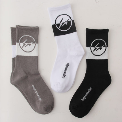 球鞋定制AJ3藤原浩AF1闪电DunkSB高帮黑白灰拼接运动袜子男女长袜