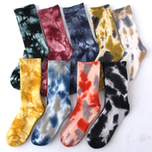 扎染男女中筒袜子潮牌篮球长筒街头秋冬渲染运动加厚嘻哈个性 棉袜
