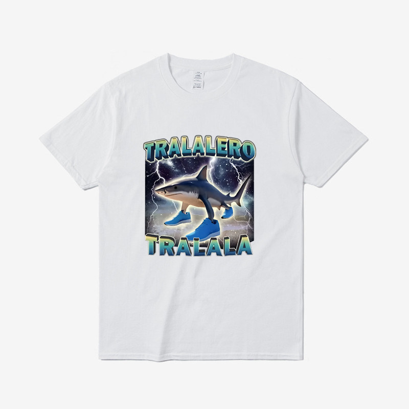 Tralalero Tralala有趣的鲨鱼梗男女时尚潮流高街T恤棉质圆领短袖
