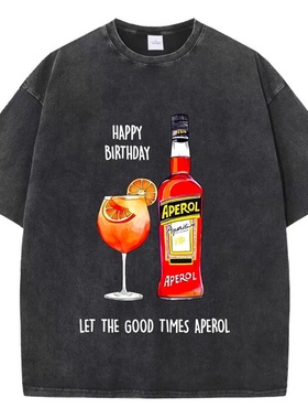休闲女性酸洗t恤Aperol Spritz印花上衣苦恼圆领特大号棉质短袖