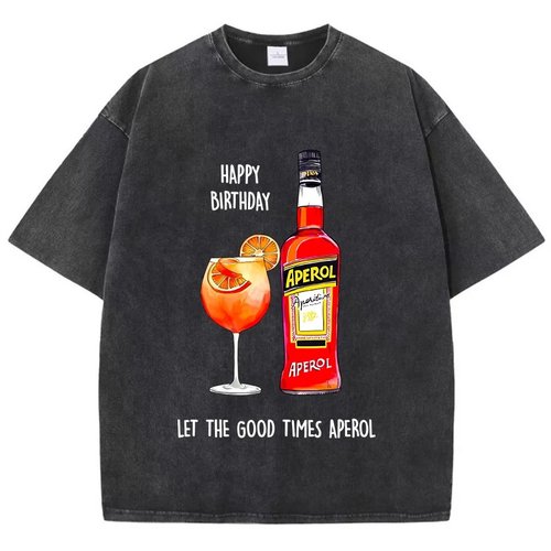 休闲女性酸洗t恤Aperol Spritz印花上衣苦恼圆领特大号棉质短袖