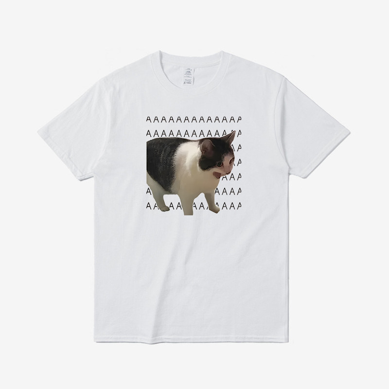 悲伤哭泣的猫猫表情包meme印花T恤圆领时尚短袖宽松百搭男女皆可