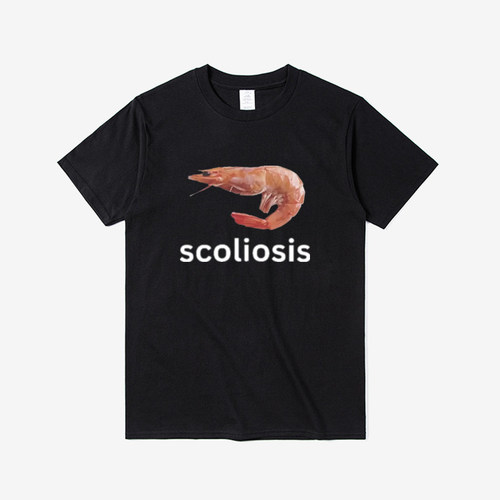 Scoliosis有趣的虾梗短袖T恤男女通用时尚休闲夏季街头情侣上衣