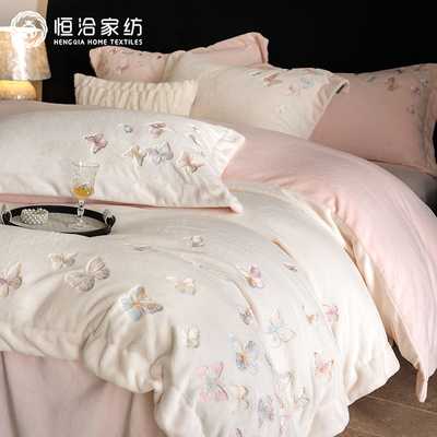 冬季牛奶绒四件套加厚加绒床单