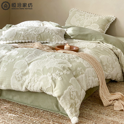 冬季加厚兔毛雕花绒四件套