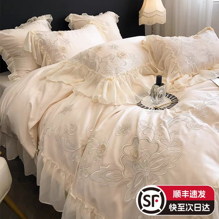 法式风120支全棉四件套立体花卉