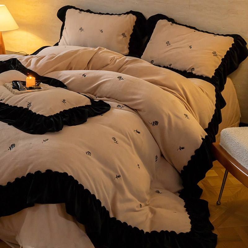 法式复古风保暖加厚牛奶绒四件套