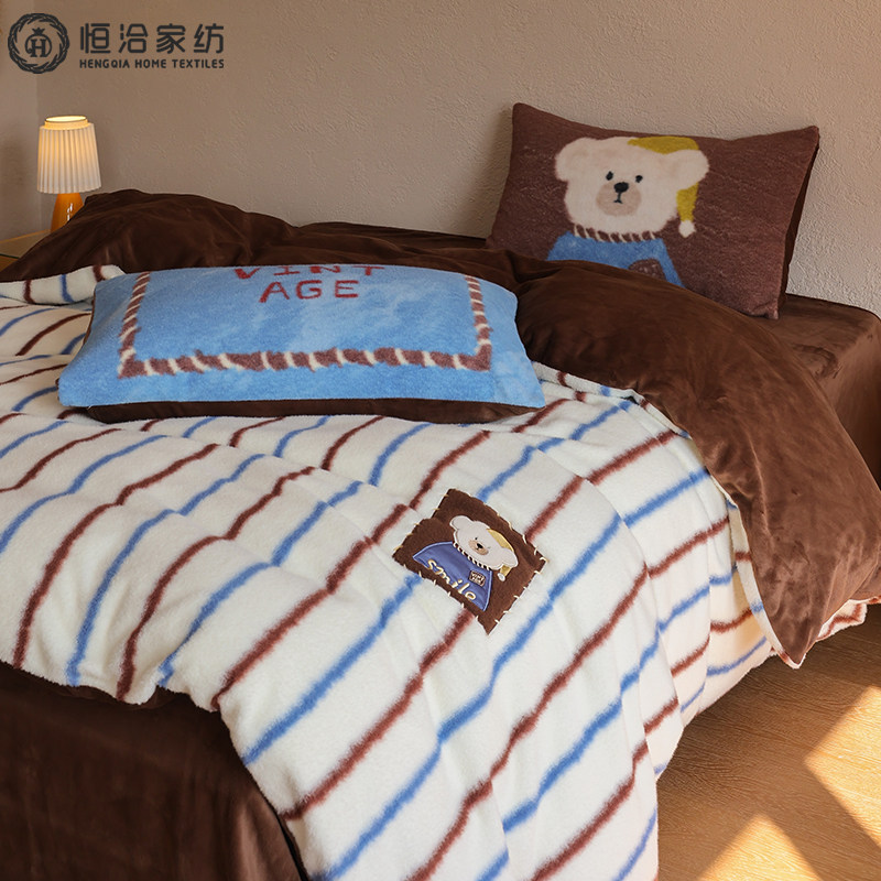 A类卡通冬季加厚牛奶绒四件套