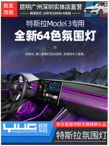 特斯拉Model3/Y/X镭雕LED氛围灯