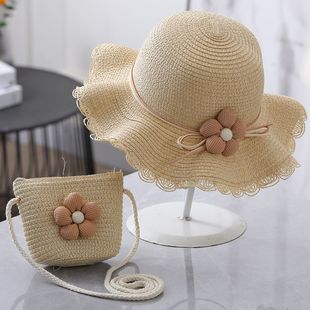 夏天防晒儿童草帽小女孩洋气公主风沙滩遮阳帽子女时尚渔夫帽夏季