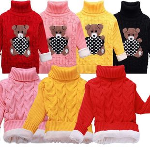 儿童毛衣小孩秋冬款 手套 毛线衣男孩女孩加绒加厚毛衣高领白打底衫