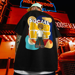 潮牌夏季 潮流街头圆领半袖 新款 T恤男宽松加肥加大码 2026短袖 美式