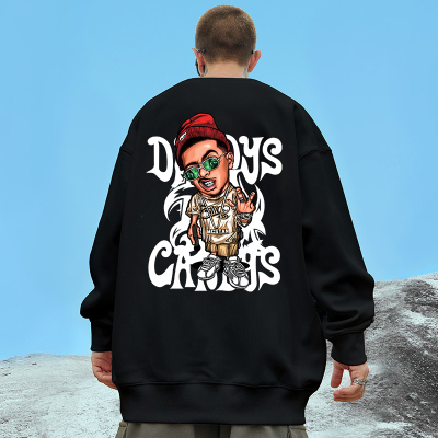 欧美潮牌oversize胖子加肥加大大码圆领卫衣男潮港风街头嘻哈外套