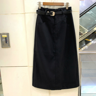 时尚 Beauty 2025新款 欧货秋装 腰带高腰后开叉中长半身裙包裙 6149