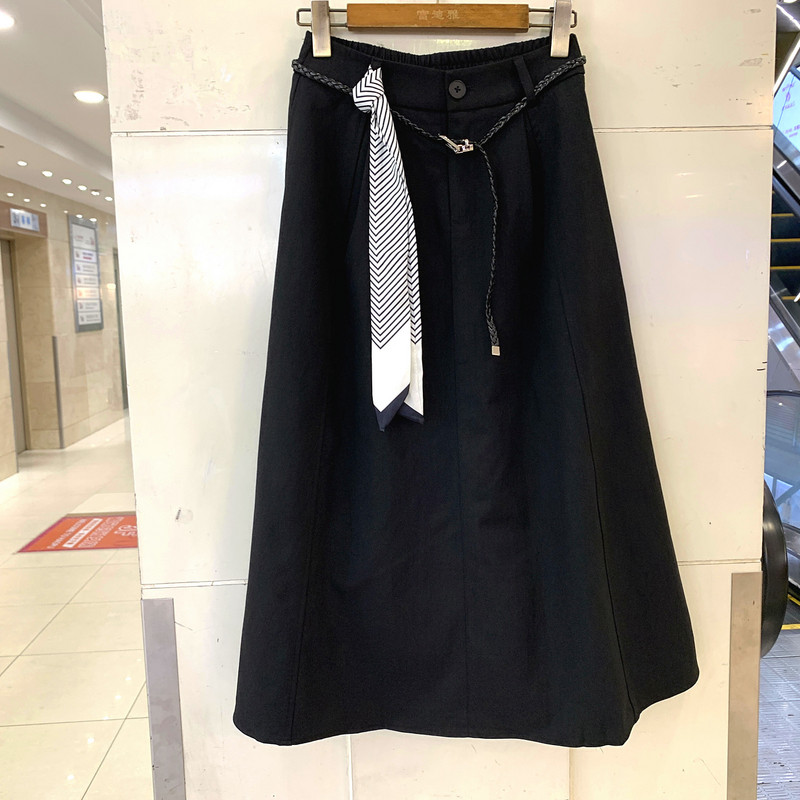 仟加美M66819时尚高腰丝巾腰带半身裙女中长款A字裙休闲裙秋装新