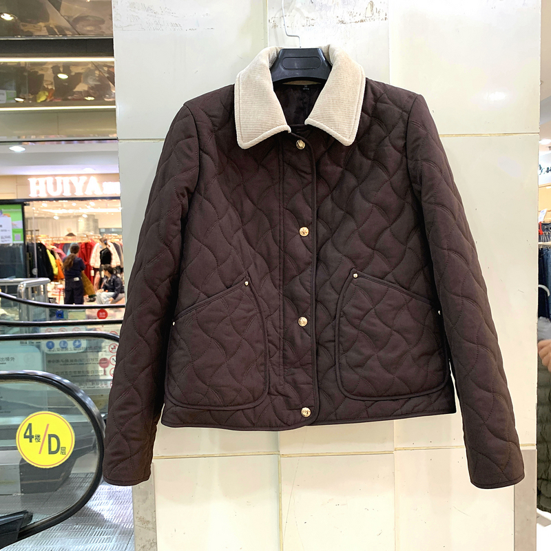 255D006 时尚撞色翻领波纹刺绣花减龄短装薄棉衣外套欧货秋冬正品