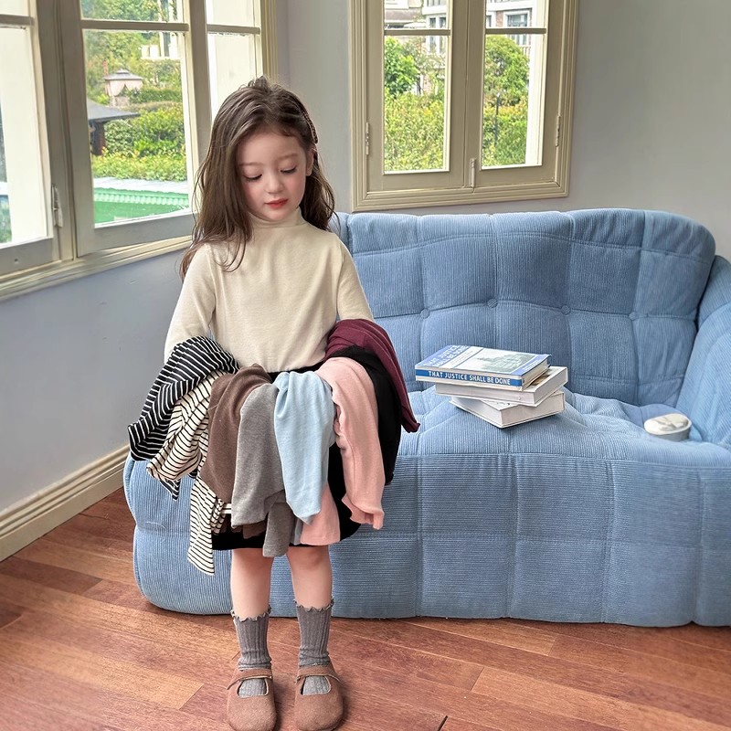 儿童秋冬T恤半高领打底衫男女童长袖幼儿园宝宝百搭纯色保暖上衣