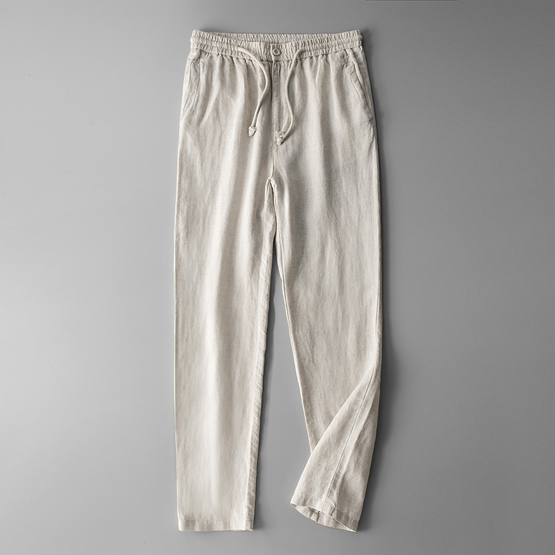 香港夏季薄款纯亚麻裤男长裤麻布料休闲裤宽松直筒透气棉麻裤子潮