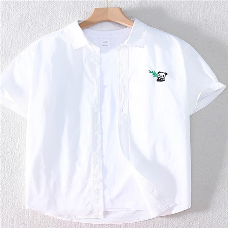 香港刺绣白衬衫男短袖夏季薄款宽松休闲上衣日系绣花衬衣透气半袖