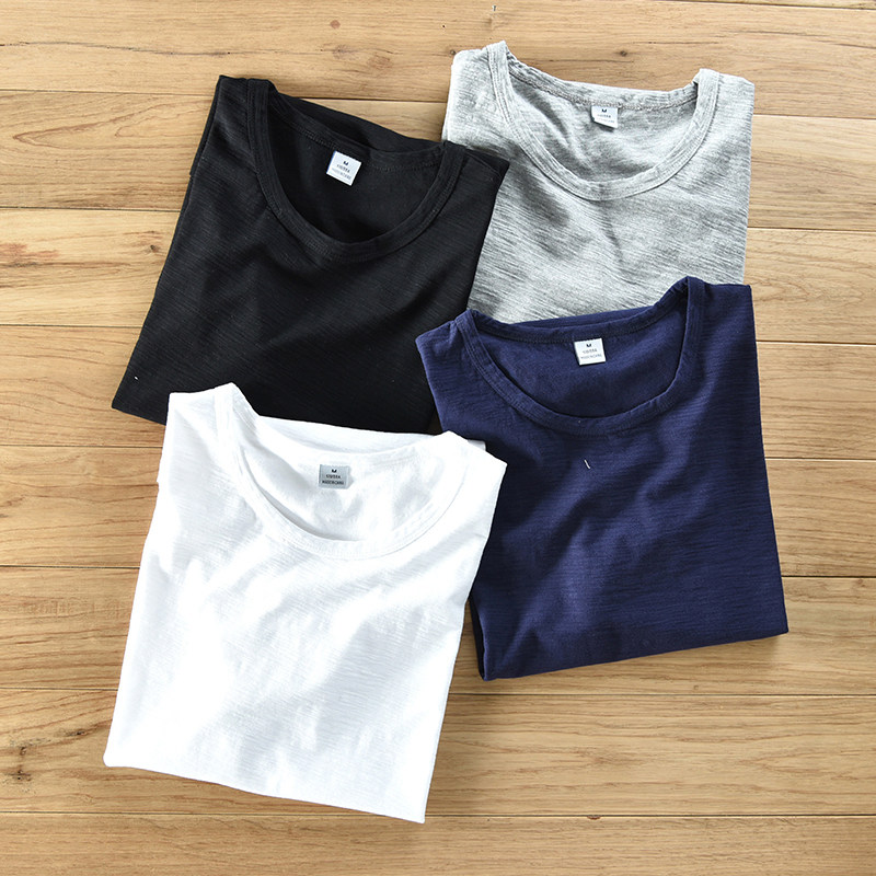 香港竹节棉短袖T恤男士白色柔软透气薄款圆领修身纯棉打底男t恤衫