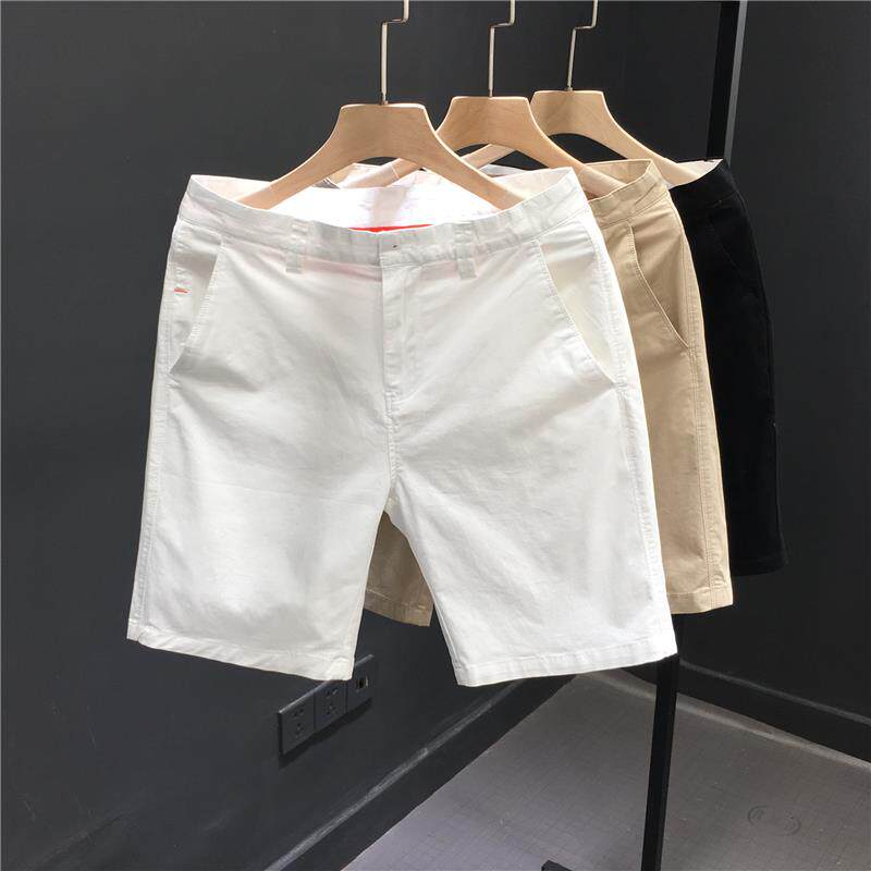 香港男士时尚棉质西装白色短裤韩版休闲五分中裤子夏季薄款小西裤
