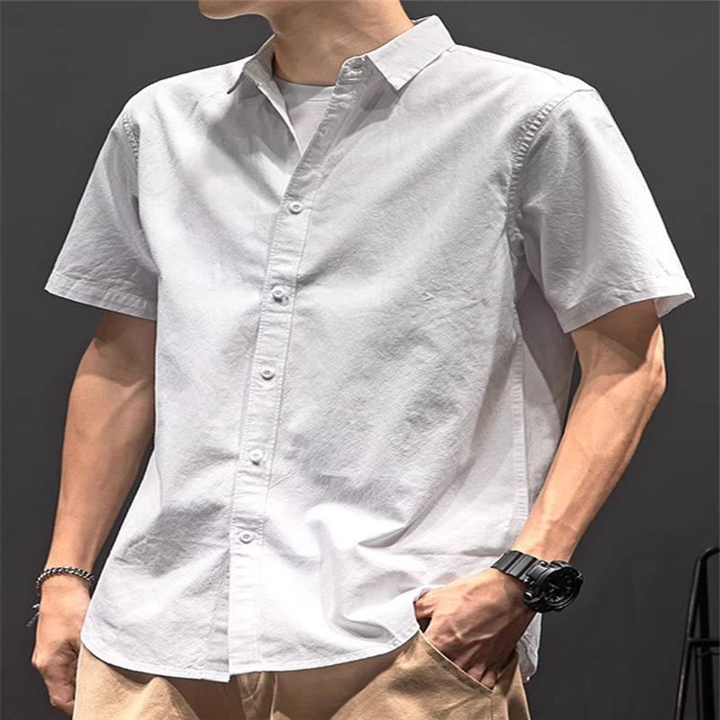 香港夏季衬衫男短袖薄款白色高级感纯棉衬衫牛津纺透气法式五分袖