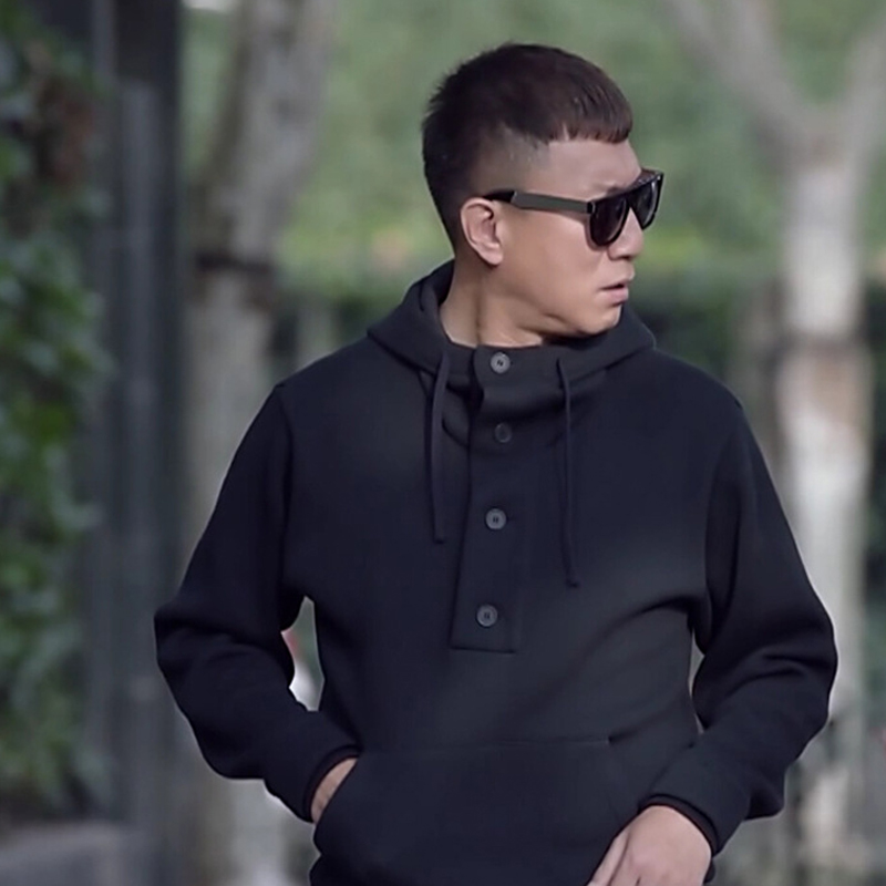 香港轻熟风春季薄款男士修身卫衣连帽高领套头运动秋冬季加绒外套