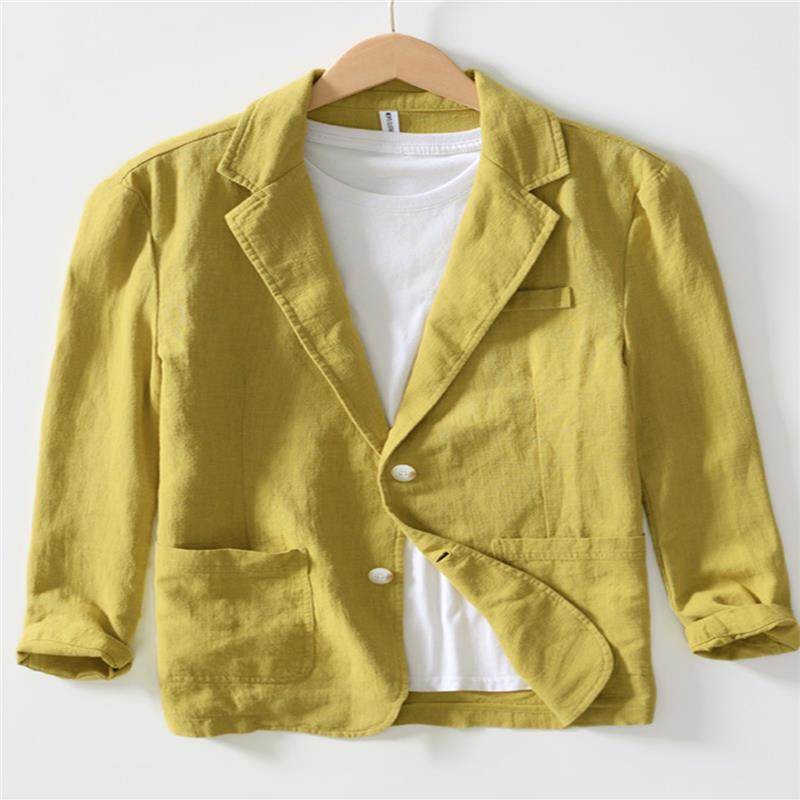香港亚麻西装外套男夏季薄款休闲宽松高级感痞帅上衣薄棉麻西服潮
