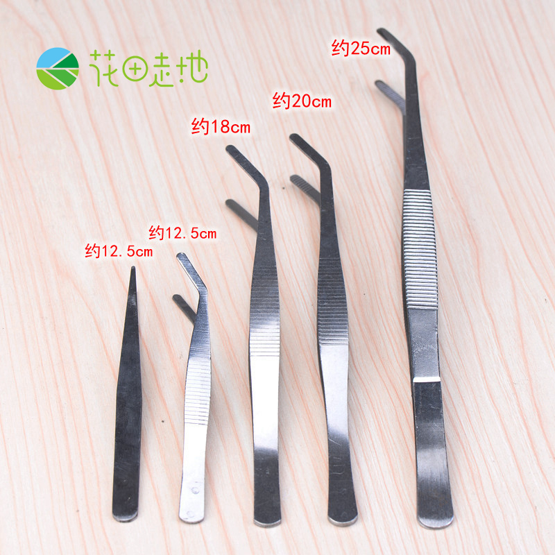不锈钢 弯头镊子夹子 苔藓微景观摆件专用 多肉园艺DIY工具