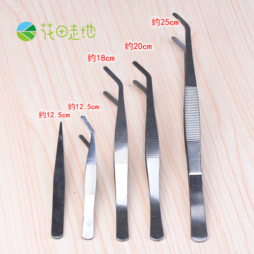 不锈钢 弯头镊子夹子 苔藓微景观摆件专用 多肉园艺DIY工具
