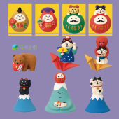 日式 猫zakka新春祈福猫招福达摩富士山猫微缩场景摆设礼品摆件