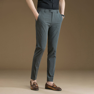 夏日新裤男士商务正装修身垂褶新品免烫西装裤新潮九分休闲裤