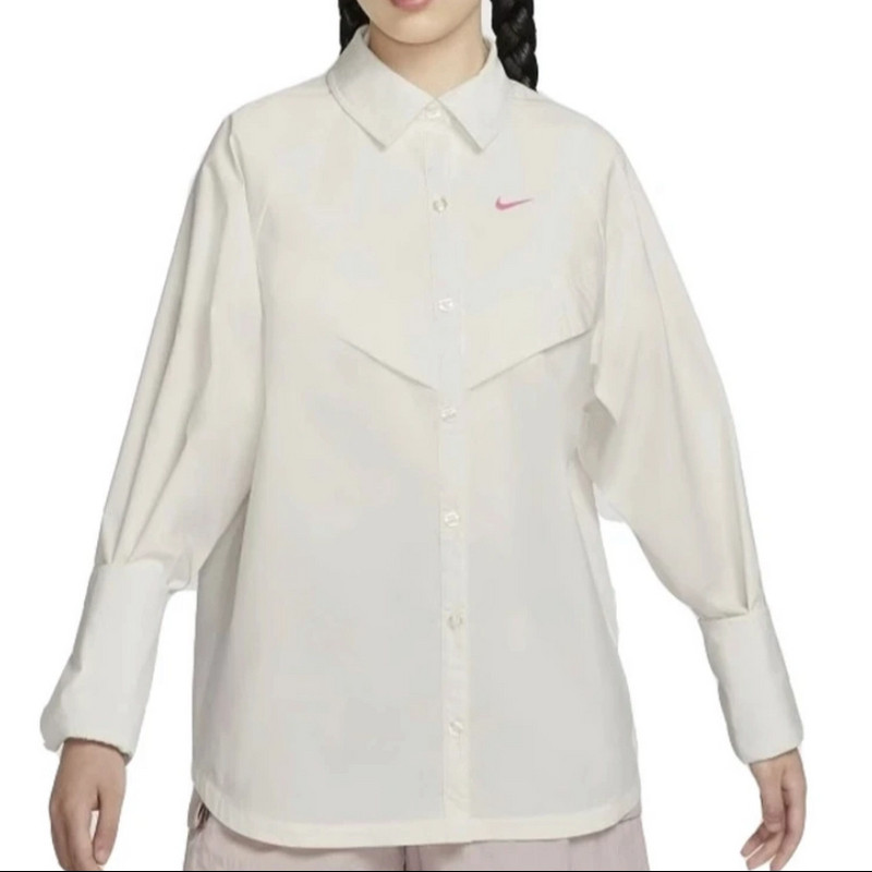 Nike 梭织 长袖超宽松胸部V字形设计长袖衬衫 帆白hm4627-133