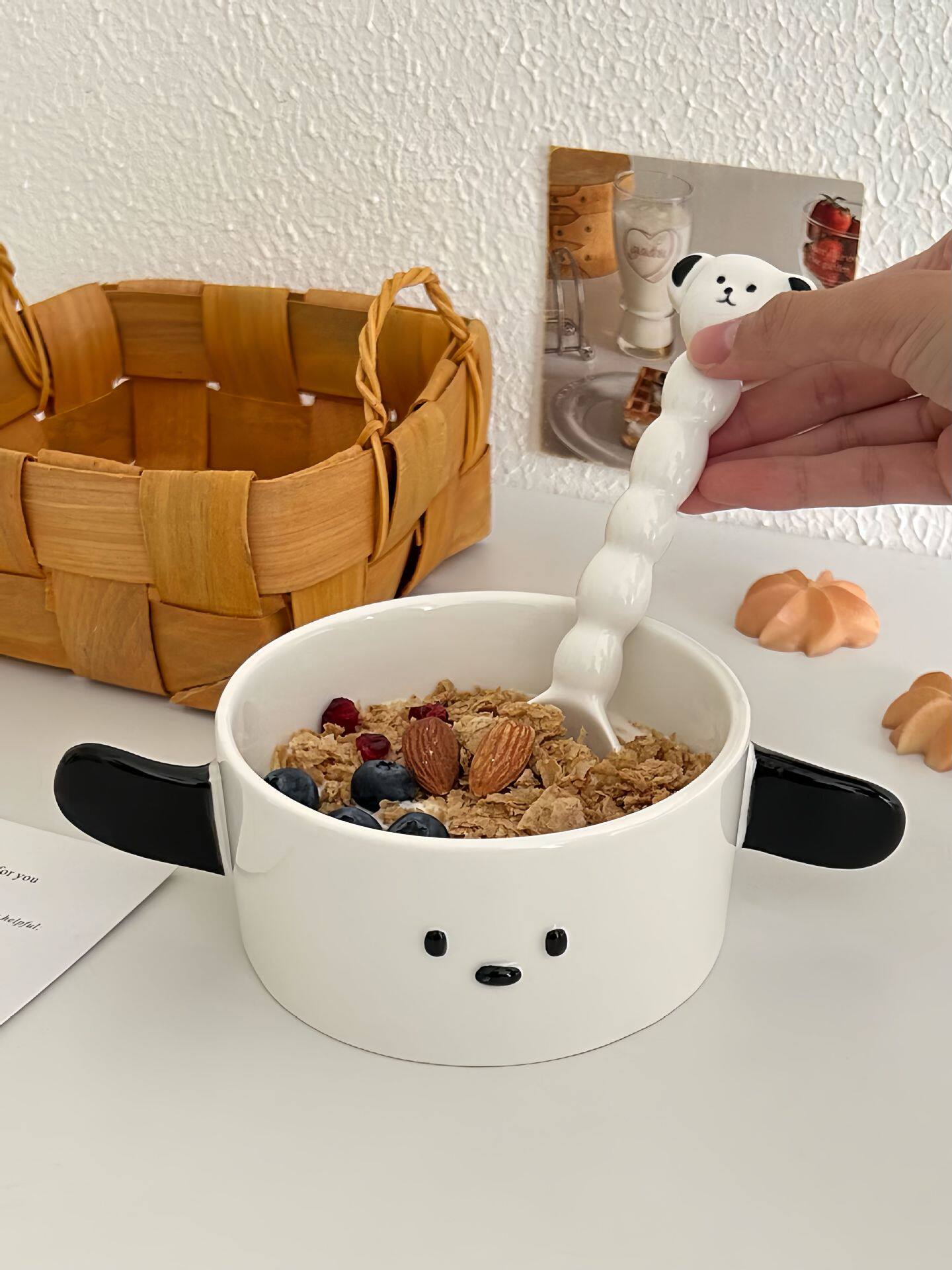 创意可爱小狗碗恰帕狗大耳朵狗陶瓷碗甜品碗双耳水果沙拉燕麦碗