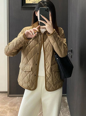 老钱风女装小马刺绣菱格棉服 灯芯绒翻领轻薄夹克棉衣外套女秋冬