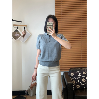 row风知识分子针织Polo衫正肩百搭休闲通勤棉短袖T恤上衣女夏