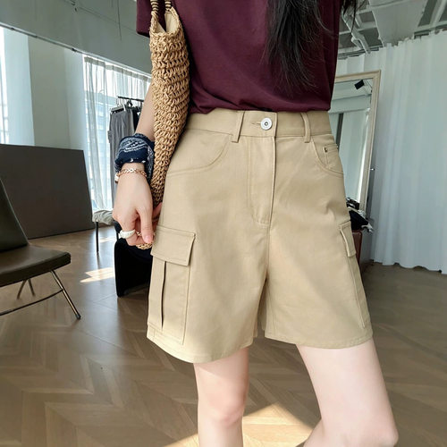 率性有型 莱赛尔棉工装风休闲短裤高腰A字阔腿显瘦裤子女夏季新