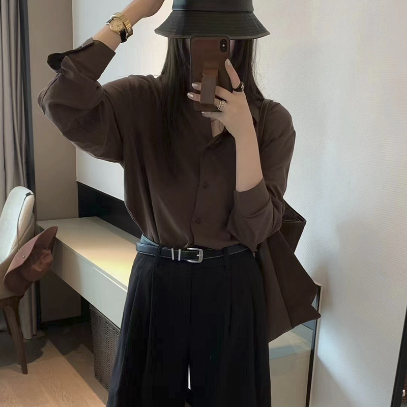 天丝棉衬衫女宽松长百搭