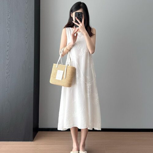 很仙气很女神~重工提花天丝A字版森系无袖连衣裙女2026夏新
