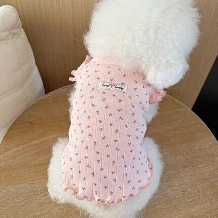 宠物狗狗碎花飞袖背心全棉材质透气舒适春夏猫咪衣服小犬比熊泰迪