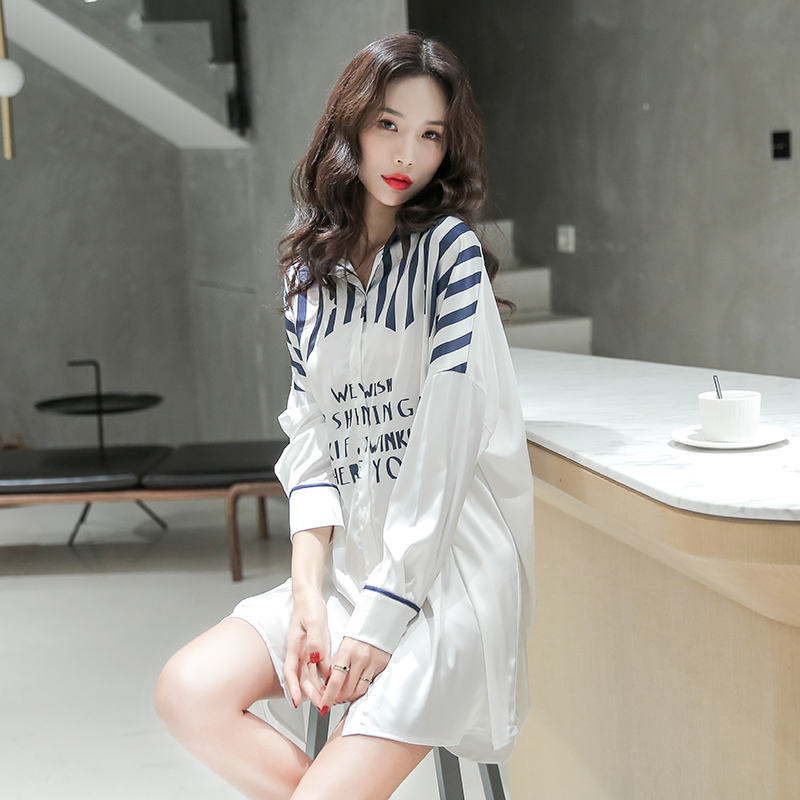 男友风格睡裙衬衫设计感小众春秋新款韩版宽松中长款长袖外穿衬衣