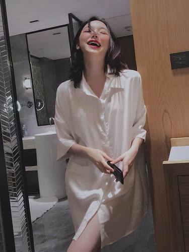 2026年新款冰丝睡裙女春秋性感男友风衬衫睡衣夏季可外穿家居服女