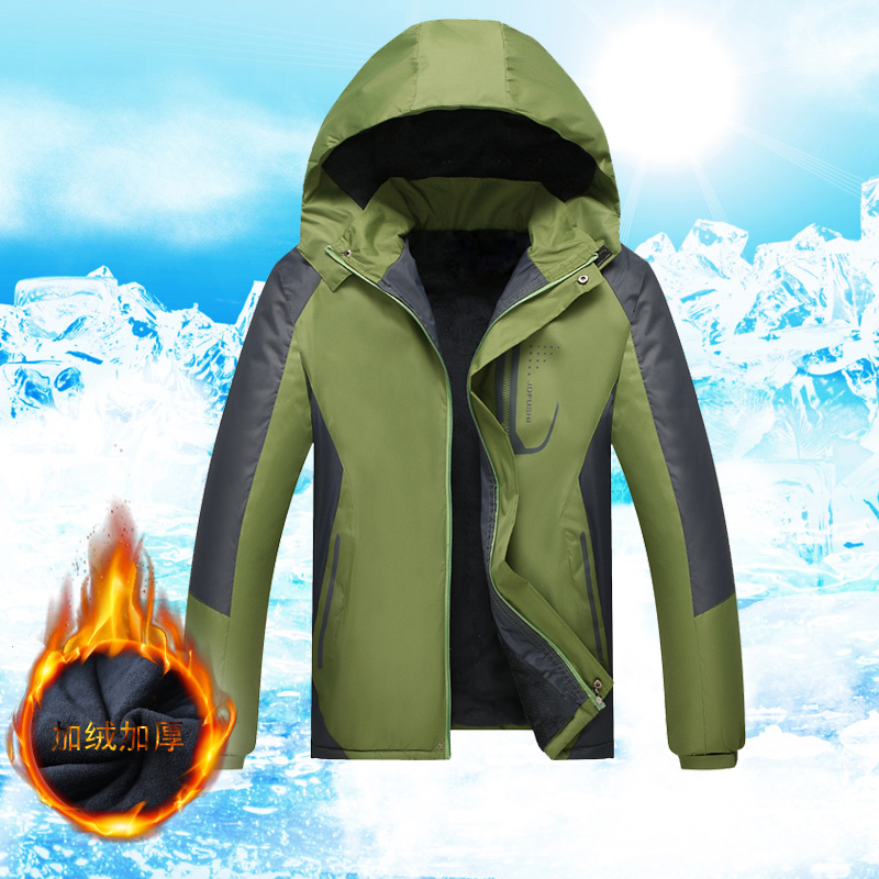 秋冬季青年冲锋衣夹克可拆帽大码上衣耐磨加绒加厚棉衣女工作服男